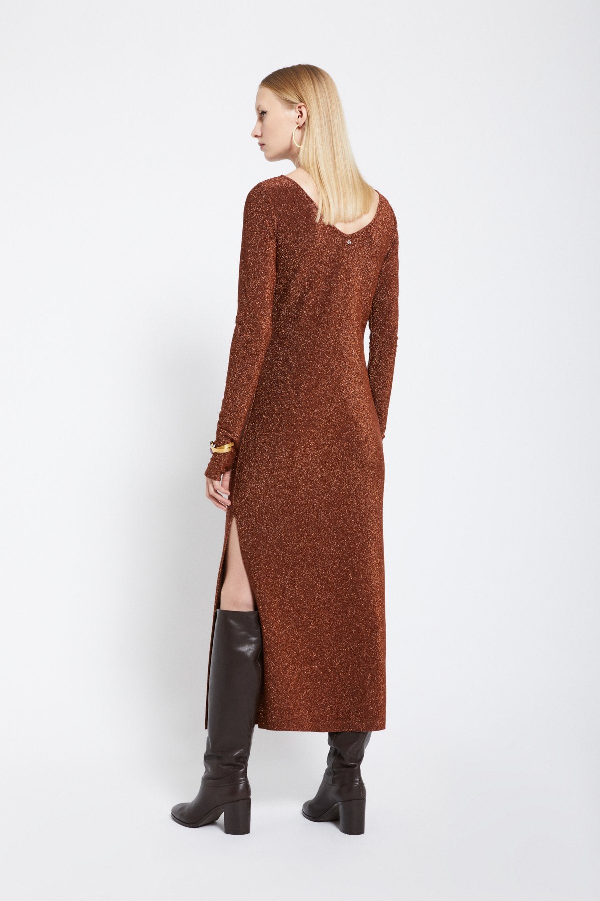 Abito lungo in viscosa con lurex