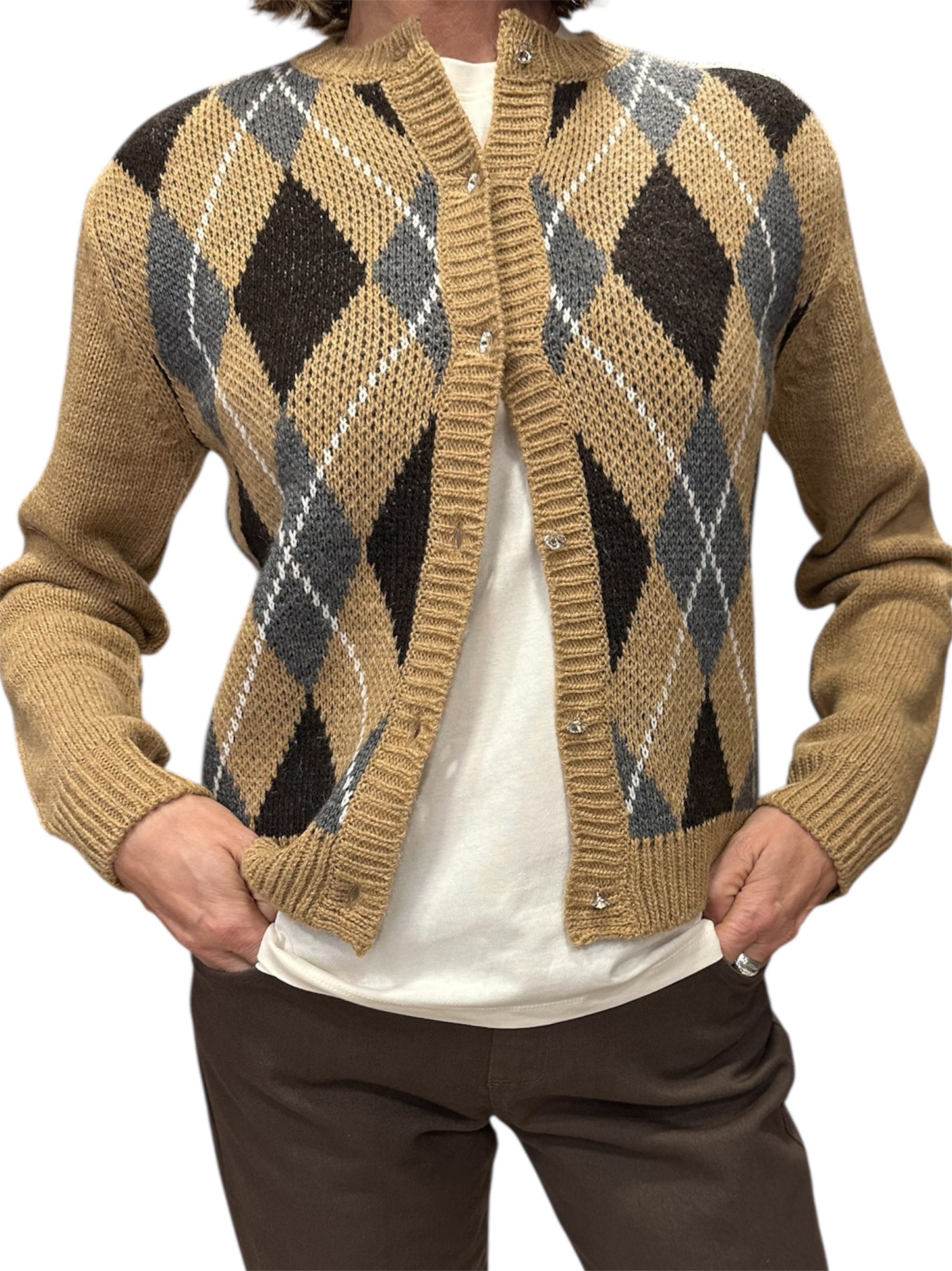 CARDIGAN CON LOSANGHE E BOTTONI GIOIELLO